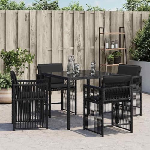 HEFZGDB Gartenstühle mit Kissen 4 STK. Schwarz Poly Rattan Kleiner Hocker Gartenstühle Seselstuhl Wohnzimmer Gartensessel für Parks Balkon Innenhof Garten von HEFZGDB