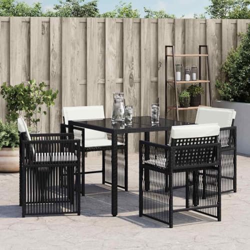 HEFZGDB Gartenstühle mit Kissen 4 STK. Schwarz Poly Rattan Kleiner Hocker Gartenstühle Seselstuhl Wohnzimmer Gartensessel für Parks Balkon Innenhof Garten von HEFZGDB