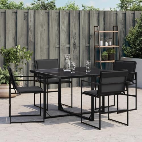 HEFZGDB Gartenstühle mit Kissen 4 STK. Schwarz Stahl und Textilene Balkonstuhl Gartenstühle Camping Chair Seselstuhl Wohnzimmer für Innenhof Balkon Garten Parks von HEFZGDB