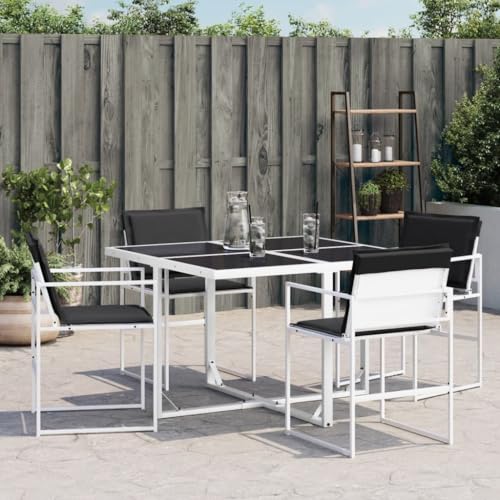 HEFZGDB Gartenstühle mit Kissen 4 STK. Weiß Stahl und Textilene Balkonstuhl Gartenstühle Camping Chair Seselstuhl Wohnzimmer für Innenhof Balkon Garten Parks von HEFZGDB