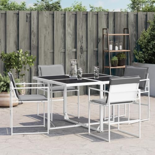 HEFZGDB Gartenstühle mit Kissen 4 STK. Weiß Stahl und Textilene Balkonstuhl Gartenstühle Camping Chair Seselstuhl Wohnzimmer für Innenhof Balkon Garten Parks von HEFZGDB