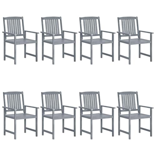HEFZGDB Gartenstühle mit Kissen 8 STK. Massivholz Akazie Grau Armlehnstuhl Loungesessel Wohnzimmer Seselstuhl Wohnzimmer Gartensessel für Garten Parks Balkon Innenhof von HEFZGDB