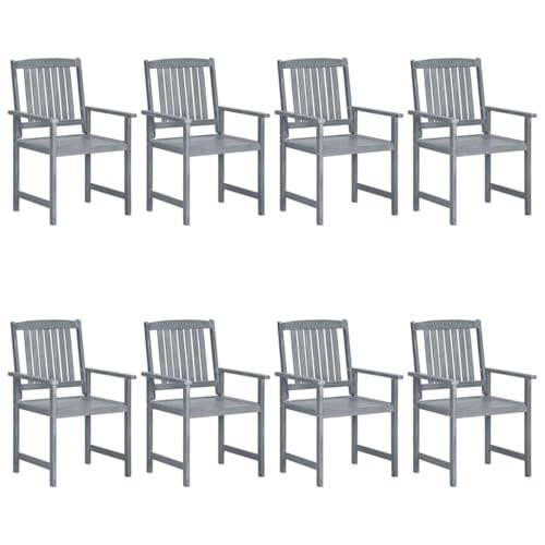 HEFZGDB Gartenstühle mit Kissen 8 STK. Massivholz Akazie Grau Armlehnstuhl Loungesessel Wohnzimmer Seselstuhl Wohnzimmer Gartensessel für Garten Parks Balkon Innenhof von HEFZGDB