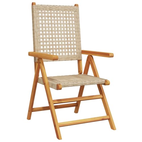 HEFZGDB Gartenstuhl Verstellbar 8 STK. Beige Poly Rattan Massivholz Campinghocker Campingstuhl Camping Chair Armlehnstuhl für Parks Terrasse Balkon Garten von HEFZGDB