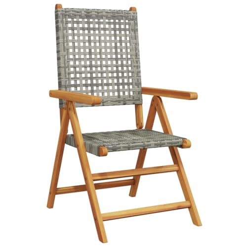 HEFZGDB Gartenstuhl Verstellbar 8 STK. Grau Poly Rattan Massivholz Campinghocker Campingstuhl Camping Chair Armlehnstuhl für Parks Terrasse Balkon Garten von HEFZGDB