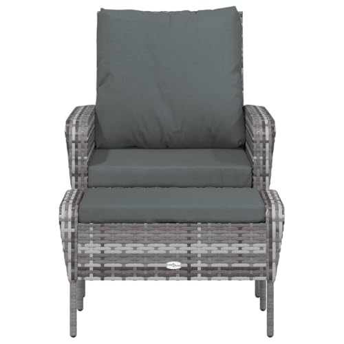 HEFZGDB Gartenstuhl mit Fußhocker Grau Poly Rattan Campingstühle Campingstuhl Gartenstühle Armlehnstuhl für Garten Innenhof Balkon Terrasse von HEFZGDB