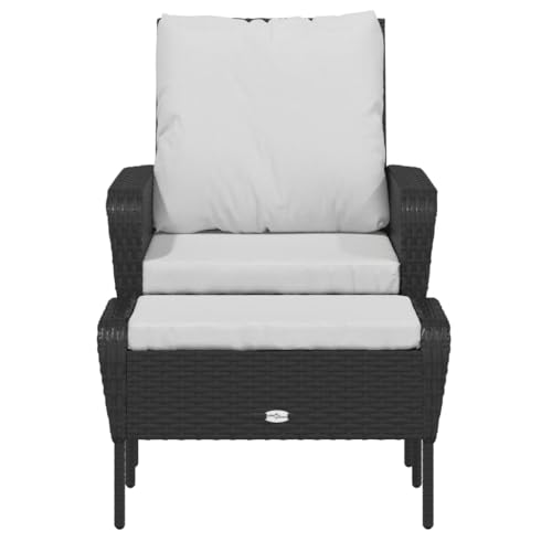HEFZGDB Gartenstuhl mit Fußhocker Schwarz Poly Rattan Campingstühle Campingstuhl Gartenstühle Armlehnstuhl für Garten Innenhof Balkon Terrasse von HEFZGDB