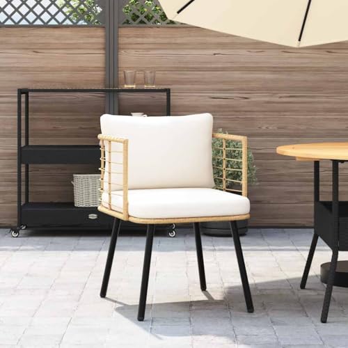 HEFZGDB Gartenstuhl mit Kissen Natur Poly Rattan Kleiner Sessel Loungesessel Wohnzimmer Camping Chair Seselstuhl Wohnzimmer für Garten Terrasse Balkon Innenhof von HEFZGDB