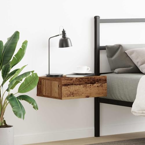HEFZGDB Hängender Nachttisch Altholz-Optik 40x32x15 cm Holzwerkstoff Nachtschränkchen Beistelltisch Bartisch Lowboard für Wohnzimmer Gästezimmer Schlafzimmer Hotel von HEFZGDB