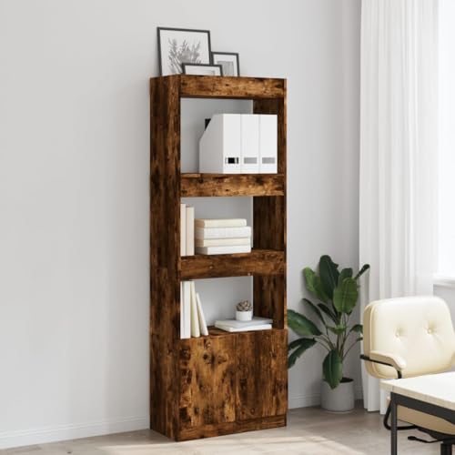 HEFZGDB Highboard 63x33x180 cm Räuchereiche Holzwerkstoff Allzweckschrank Cd Regal Mehrzweckschrank Apothekerschrank Küche für Wohnbereich Büro Schlafzimmer Bibliothek von HEFZGDB
