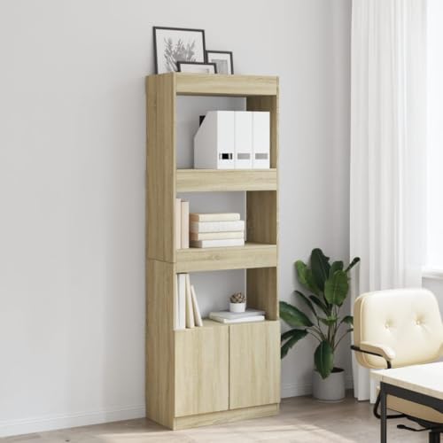 HEFZGDB Highboard 63x33x180 cm Sonoma-Eiche Holzwerkstoff Allzweckschrank Cd Regal Mehrzweckschrank Apothekerschrank Küche für Wohnbereich Büro Schlafzimmer Bibliothek von HEFZGDB