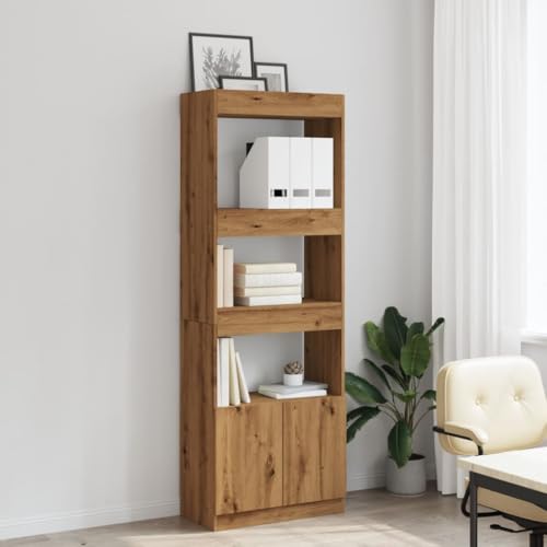HEFZGDB Highboard Artisan-Eiche 63x33x180 cm Holzwerkstoff Allzweckschrank Cd Regal Mehrzweckschrank Apothekerschrank Küche für Wohnbereich Büro Schlafzimmer Bibliothek von HEFZGDB