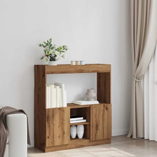 HEFZGDB Highboard Artisan-Eiche 92x33x100 cm Holzwerkstoff Allzweckschrank Cd Regal Mehrzweckschrank Apothekerschrank Küche für Wohnbereich Büro Schlafzimmer Bibliothek von HEFZGDB