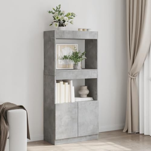HEFZGDB Highboard Betongrau 63x33x140 cm Holzwerkstoff Allzweckschrank Cd Regal Mehrzweckschrank Apothekerschrank Küche für Wohnbereich Büro Schlafzimmer Bibliothek von HEFZGDB