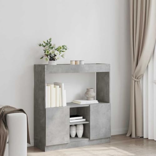 HEFZGDB Highboard Betongrau 92x33x100 cm Holzwerkstoff Allzweckschrank Cd Regal Mehrzweckschrank Apothekerschrank Küche für Wohnbereich Büro Schlafzimmer Bibliothek von HEFZGDB