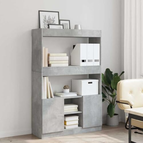 HEFZGDB Highboard Betongrau 92x33x140 cm Holzwerkstoff Allzweckschrank Cd Regal Mehrzweckschrank Apothekerschrank Küche für Wohnbereich Büro Schlafzimmer Bibliothek von HEFZGDB