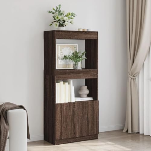 HEFZGDB Highboard Braun Eichen-Optik 63x33x140 cm Holzwerkstoff Allzweckschrank Cd Regal Mehrzweckschrank Apothekerschrank Küche für Wohnbereich Büro Schlafzimmer Bibliothek von HEFZGDB