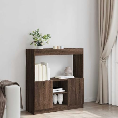 HEFZGDB Highboard Braun Eichen-Optik 92x33x100 cm Holzwerkstoff Allzweckschrank Cd Regal Mehrzweckschrank Apothekerschrank Küche für Wohnbereich Büro Schlafzimmer Bibliothek von HEFZGDB