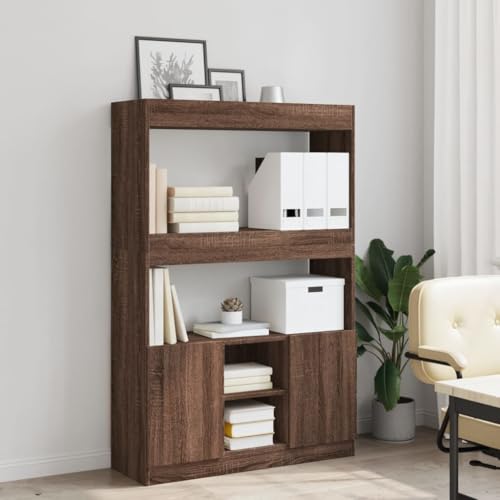 HEFZGDB Highboard Braun Eichen-Optik 92x33x140 cm Holzwerkstoff Allzweckschrank Cd Regal Mehrzweckschrank Apothekerschrank Küche für Wohnbereich Büro Schlafzimmer Bibliothek von HEFZGDB