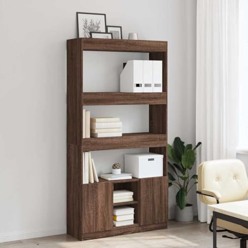 HEFZGDB Highboard Braun Eichen-Optik 92x33x180 cm Holzwerkstoff Allzweckschrank Cd Regal Mehrzweckschrank Apothekerschrank Küche für Wohnbereich Büro Schlafzimmer Bibliothek von HEFZGDB