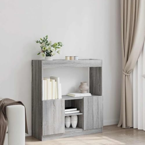 HEFZGDB Highboard Grau Sonoma 92x33x100 cm Holzwerkstoff Allzweckschrank Cd Regal Mehrzweckschrank Apothekerschrank Küche für Wohnbereich Büro Schlafzimmer Bibliothek von HEFZGDB