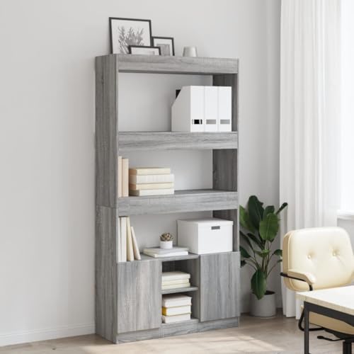 HEFZGDB Highboard Grau Sonoma 92x33x180 cm Holzwerkstoff Allzweckschrank Cd Regal Mehrzweckschrank Apothekerschrank Küche für Wohnbereich Büro Schlafzimmer Bibliothek von HEFZGDB