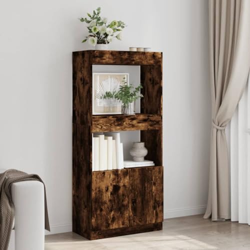 HEFZGDB Highboard Räuchereiche 63x33x140 cm Holzwerkstoff Allzweckschrank Cd Regal Mehrzweckschrank Apothekerschrank Küche für Wohnbereich Büro Schlafzimmer Bibliothek von HEFZGDB