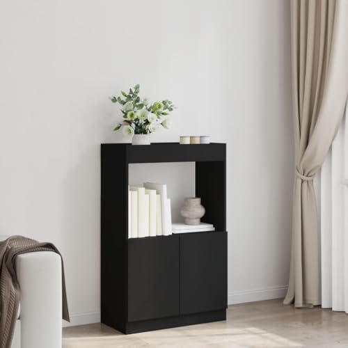 HEFZGDB Highboard Schwarz 63x33x100 cm Holzwerkstoff Allzweckschrank Cd Regal Mehrzweckschrank Apothekerschrank Küche für Wohnbereich Büro Schlafzimmer Bibliothek von HEFZGDB