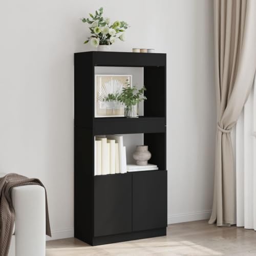 HEFZGDB Highboard Schwarz 63x33x140 cm Holzwerkstoff Allzweckschrank Cd Regal Mehrzweckschrank Apothekerschrank Küche für Wohnbereich Büro Schlafzimmer Bibliothek von HEFZGDB
