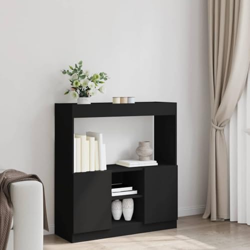 HEFZGDB Highboard Schwarz 92x33x100 cm Holzwerkstoff Allzweckschrank Cd Regal Mehrzweckschrank Apothekerschrank Küche für Wohnbereich Büro Schlafzimmer Bibliothek von HEFZGDB