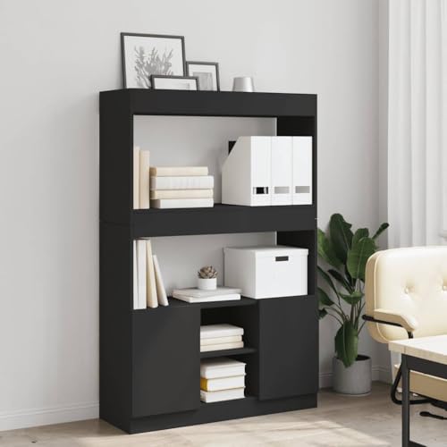 HEFZGDB Highboard Schwarz 92x33x140 cm Holzwerkstoff Allzweckschrank Cd Regal Mehrzweckschrank Apothekerschrank Küche für Wohnbereich Büro Schlafzimmer Bibliothek von HEFZGDB