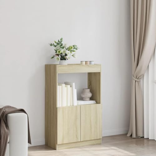 HEFZGDB Highboard Sonoma-Eiche 63x33x100 cm Holzwerkstoff Allzweckschrank Cd Regal Mehrzweckschrank Apothekerschrank Küche für Wohnbereich Büro Schlafzimmer Bibliothek von HEFZGDB