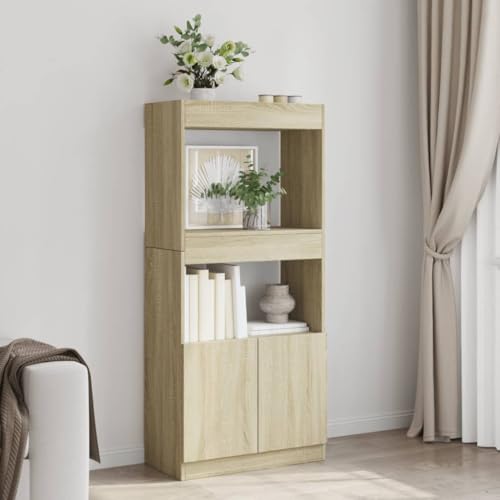 HEFZGDB Highboard Sonoma-Eiche 63x33x140 cm Holzwerkstoff Allzweckschrank Cd Regal Mehrzweckschrank Apothekerschrank Küche für Wohnbereich Büro Schlafzimmer Bibliothek von HEFZGDB