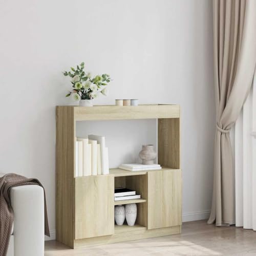 HEFZGDB Highboard Sonoma-Eiche 92x33x100 cm Holzwerkstoff Allzweckschrank Cd Regal Mehrzweckschrank Apothekerschrank Küche für Wohnbereich Büro Schlafzimmer Bibliothek von HEFZGDB