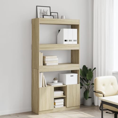 HEFZGDB Highboard Sonoma-Eiche 92x33x180 cm Holzwerkstoff Allzweckschrank Cd Regal Mehrzweckschrank Apothekerschrank Küche für Wohnbereich Büro Schlafzimmer Bibliothek von HEFZGDB