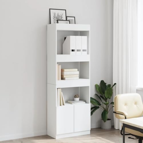 HEFZGDB Highboard Weiß 63x33x180 cm Holzwerkstoff Allzweckschrank Cd Regal Mehrzweckschrank Apothekerschrank Küche für Wohnbereich Büro Schlafzimmer Bibliothek von HEFZGDB