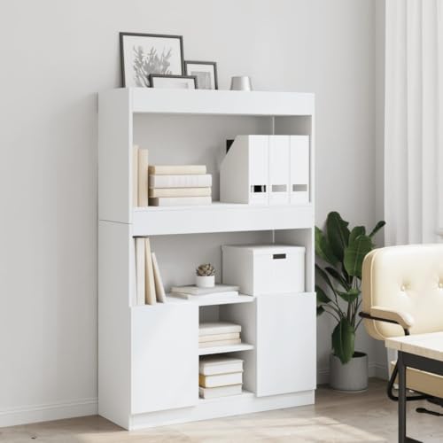 HEFZGDB Highboard Weiß 92x33x140 cm Holzwerkstoff Allzweckschrank Cd Regal Mehrzweckschrank Apothekerschrank Küche für Wohnbereich Büro Schlafzimmer Bibliothek von HEFZGDB