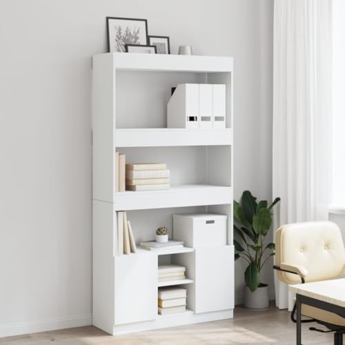 HEFZGDB Highboard Weiß 92x33x180 cm Holzwerkstoff Allzweckschrank Cd Regal Mehrzweckschrank Apothekerschrank Küche für Wohnbereich Büro Schlafzimmer Bibliothek von HEFZGDB