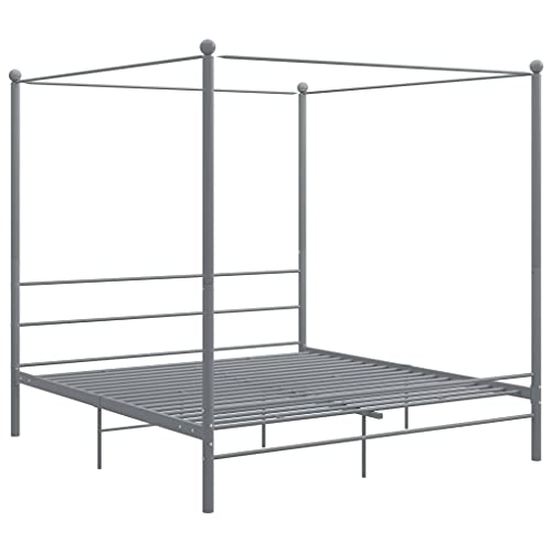HEFZGDB Himmelbett Grau Metall 200x200 cm Double Bed Gästebett Familienbett Einzelbetten für Herberge Wohnbereich Gästezimmer Schlafzimmer HEFZGDB Himmelbett Grau Metall 200x200 cm Double Bed Gästebett Familienbett Einzelbetten für Herberge Wohnbereich Gästezimmer Schlafzimmer von HEFZGDB