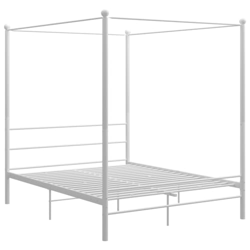 HEFZGDB Himmelbett Weiß Metall 160x200 cm Double Bed Gästebett Familienbett Einzelbetten für Herberge Wohnbereich Gästezimmer Schlafzimmer HEFZGDB Himmelbett Weiß Metall 160x200 cm Double Bed Gästebett Familienbett Einzelbetten für Herberge Wohnbereich Gästezimmer Schlafzimmer von HEFZGDB