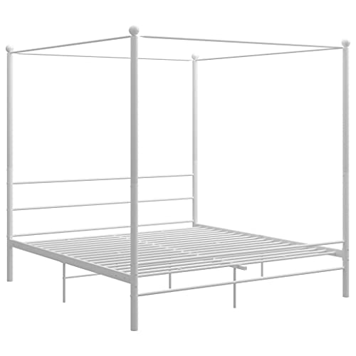 HEFZGDB Himmelbett Weiß Metall 180x200 cm Double Bed Gästebett Familienbett Einzelbetten für Herberge Wohnbereich Gästezimmer Schlafzimmer HEFZGDB Himmelbett Weiß Metall 180x200 cm Double Bed Gästebett Familienbett Einzelbetten für Herberge Wohnbereich Gästezimmer Schlafzimmer von HEFZGDB