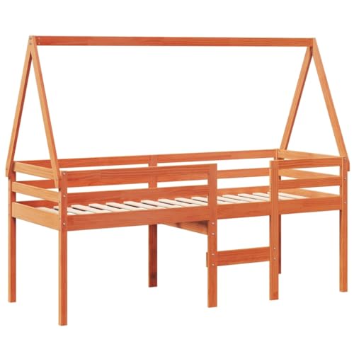 HEFZGDB Hochbett mit Dach Wachsbraun 75x190 cm Massivholz Kiefer Jugendbett Bettgestell Bed Frame Bettrahmen für Herberge Wohnbereich Gästezimmer Schlafzimmer von HEFZGDB