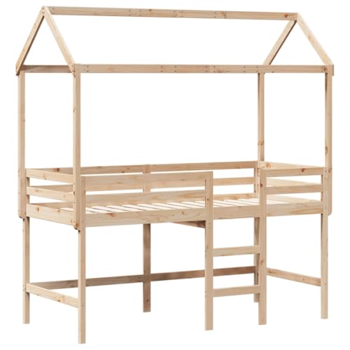 HEFZGDB Hochbett mit Leiter und Dach 80x200 cm Massivholz Kiefer Bette Gästebett Bed Frame Einzelbetten für Wohnbereich Schlafzimmer Gästezimmer Herberge von HEFZGDB