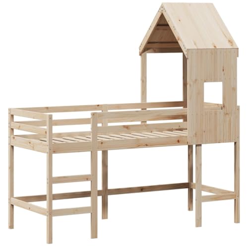 HEFZGDB Hochbett mit Leiter und Dach 80x200 cm Massivholz Kiefer Ehebett Gästebett Familienbett Einzelbett für Herberge Gästezimmer Schlafzimmer Wohnbereich von HEFZGDB