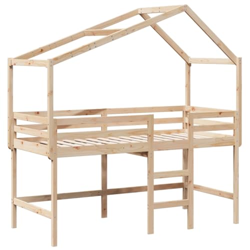 HEFZGDB Hochbett mit Leiter und Dach 90x200 cm Massivholz Kiefer Daybed Bettgestell Bed Frame Doppelbett für Schlafzimmer Gästezimmer Herberge Wohnbereich von HEFZGDB
