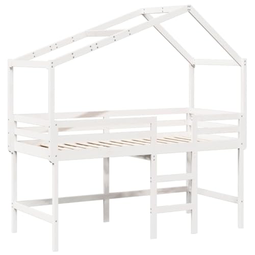 HEFZGDB Hochbett mit Leiter und Dach Weiß 80x200 cm Massivholz Kiefer Daybed Bettgestell Bed Frame Doppelbett für Schlafzimmer Gästezimmer Herberge Wohnbereich von HEFZGDB