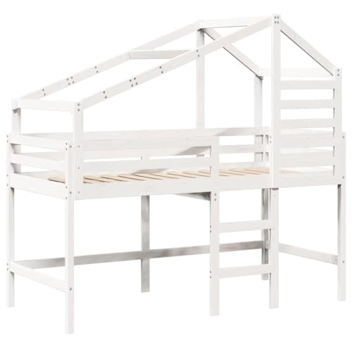 HEFZGDB Hochbett mit Leiter und Dach Weiß 80x200 cm Massivholz Kiefer Daybed Gästebett Bed Frame Bettrahmen für Schlafzimmer Wohnbereich Gästezimmer Herberge HEFZGDB Hochbett mit Leiter und Dach Weiß 80x200 cm Massivholz Kiefer Daybed Gästebett Bed Frame Bettrahmen für Schlafzimmer Wohnbereich Gästezimmer Herberge von HEFZGDB