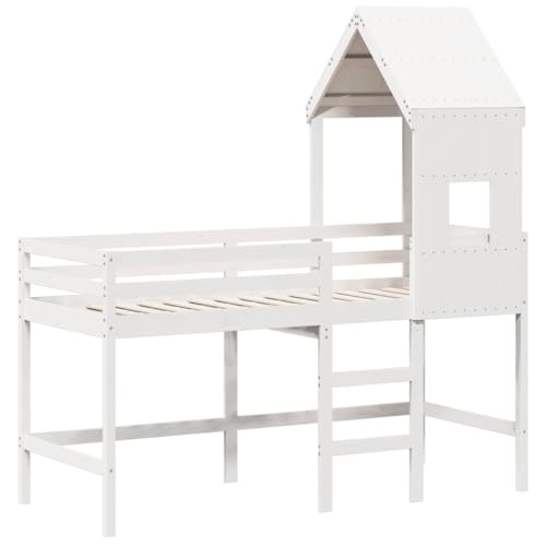 HEFZGDB Hochbett mit Leiter und Dach Weiß 80x200 cm Massivholz Kiefer Jugendbett Gästebett Familienbett Bettrahmen für Gästezimmer Herberge Wohnbereich Schlafzimmer HEFZGDB Hochbett mit Leiter und Dach Weiß 80x200 cm Massivholz Kiefer Jugendbett Gästebett Familienbett Bettrahmen für Gästezimmer Herberge Wohnbereich Schlafzimmer von HEFZGDB