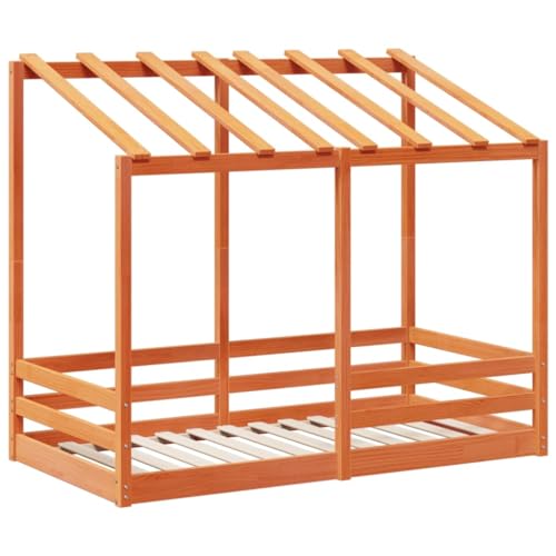 HEFZGDB Kinderbett mit Dach Wachsbraun 70x140 cm Massivholz Kiefer Double Bed Gästebett Bed Frame Doppelbett für Wohnbereich Herberge Schlafzimmer Gästezimmer von HEFZGDB