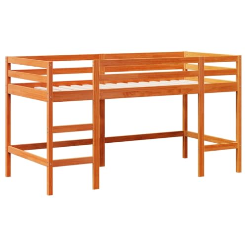 HEFZGDB Kinderhochbett mit Leiter Wachsbraun 90x200cm Massivholz Kiefer Single Bed Bettgestell Einzelbetten Einzelbett für Gästezimmer Herberge Wohnbereich Schlafzimmer von HEFZGDB